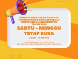 H-4 Penerimaan Berkas Panwaslu Kecamatan, Sabtu Minggu Bawaslu Kota Bengkulu Tetap Buka