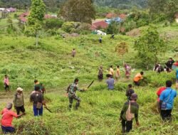 SAMBUT HARI NATAL, SATGAS YONIF 143/TWEJ AJAK WARGA PERBATASAN PAPUA KARYA BAKTI BERSIHKAN KAMPUNG