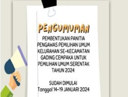 Panwaslucam Gading Cempaka membuka lowongan menjadi Panwaslu Kelurahan Pemilu 2024
