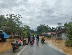 Akibat guyuran hujan deras Sungai Batang Natal meluap dan genangi Jalan lintas Provinsi