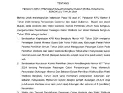KPU Kota Bengkulu Resmi Membuka Pendaftaran Calon Walikota dan Wakil Walikota Bengkulu 2024 berikut Syarat dan Ketentuannya.