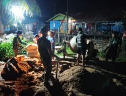 Tak Kenal Waktu, Satgas TMMD Kodim 1015/Sampit Bersama Warga Lembur Hingga Malam Hari Membangun Desa 